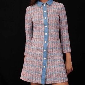 MAJE - Tweed Dress With Denim Contrasts